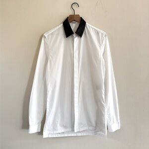 Balenciaga Paris White Shirt with Removable Black Leather‎ Collar Size  M